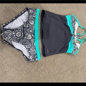 two piece grey/teal zeroXposure girls swimsuit